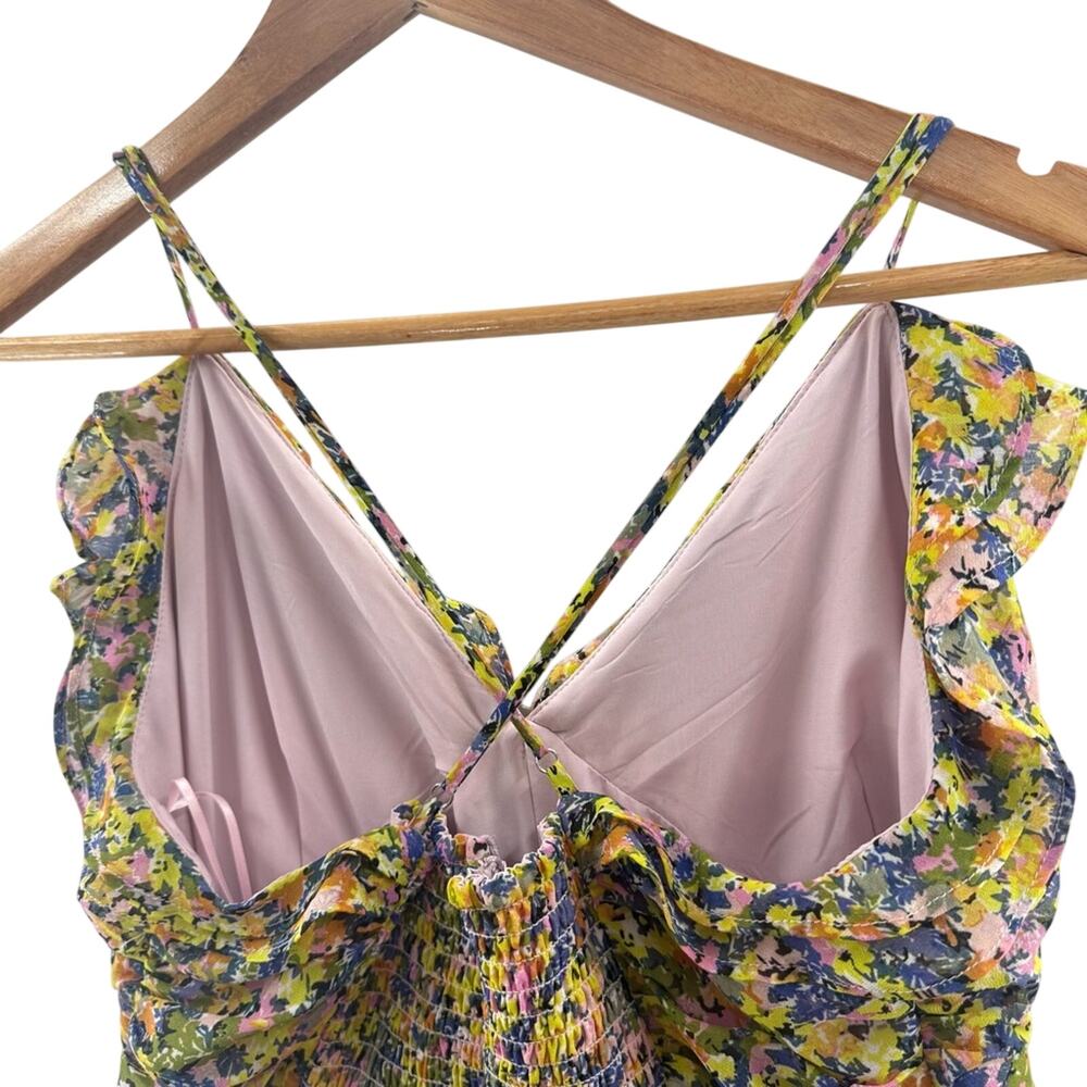 Lost + Wonder Floral Chiffon Ruched Rhodes Paradise Mini Dress Feminine Size L - Picture 8 of 15